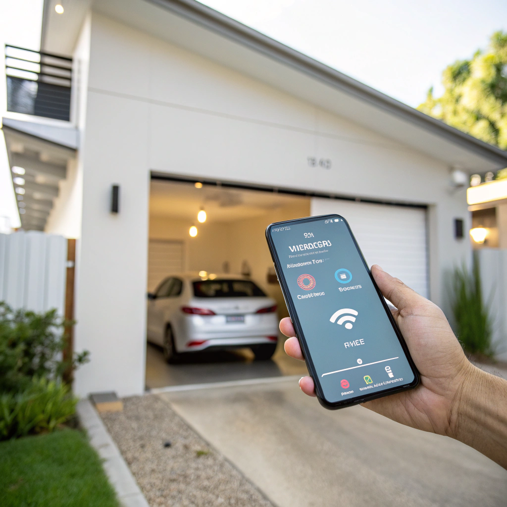 Smartphone app controlling Merlin garage door motor with WiFi connectivity in Sutherland Shire home