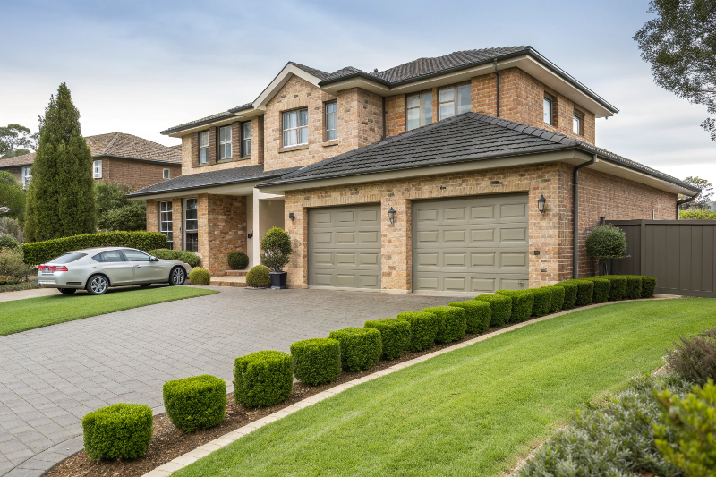 contemporary tilt garage door in a sububrban home