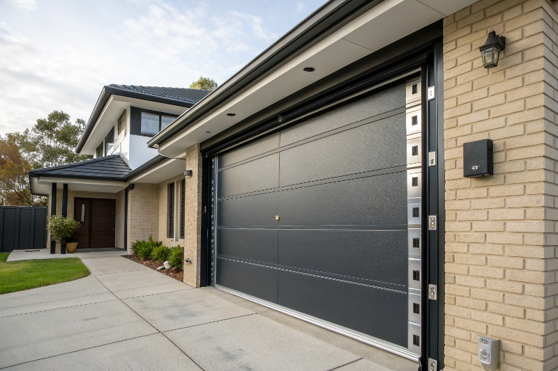 A black secure tilt garage door