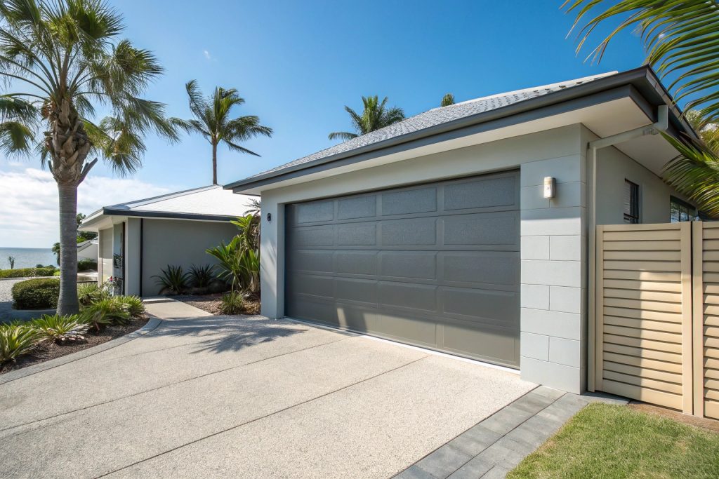 Modern Colorbond garage door on coastal home in Sutherland Shire NSW
