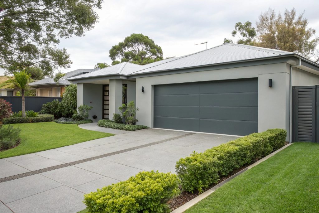Modern garage door installation on Miranda coastal home