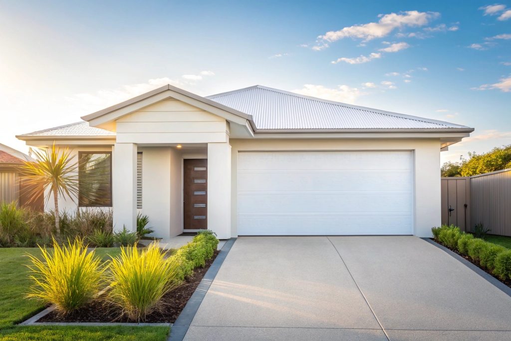 Modern Colorbond garage door on coastal Australian home in Sutherland Shire