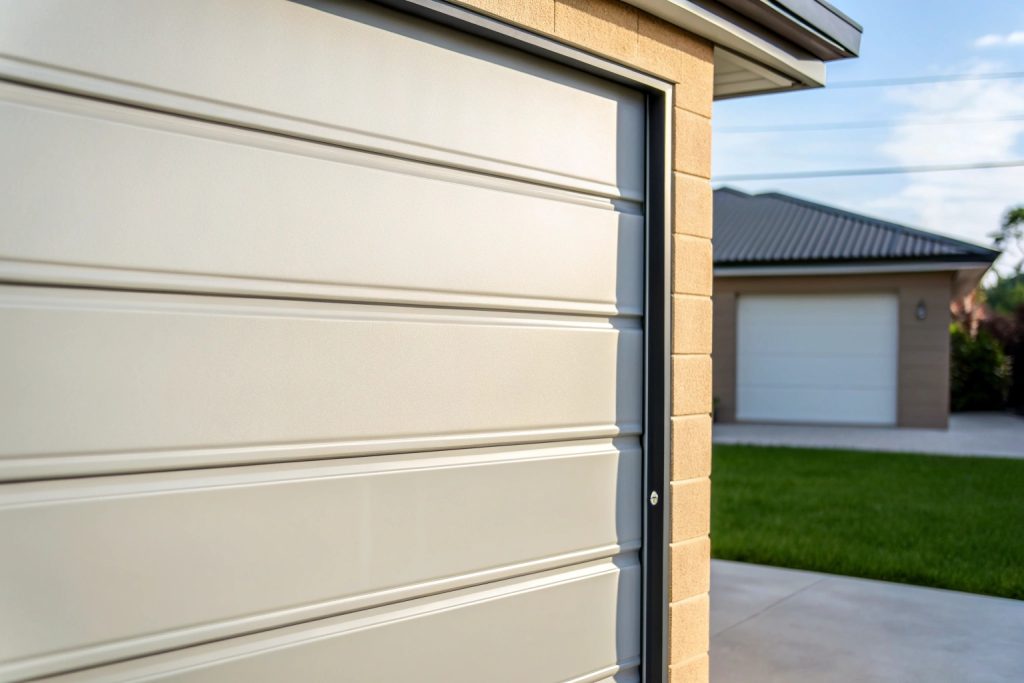 High-quality marine-grade steel garage door panel suitable for coastal conditions