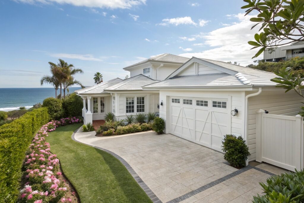 Well-maintained garage door on Hamptons-style home in Kirawee maximising door lifespan