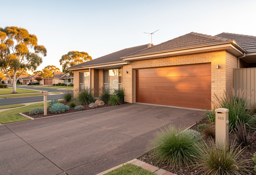 a well-maintained double garage door